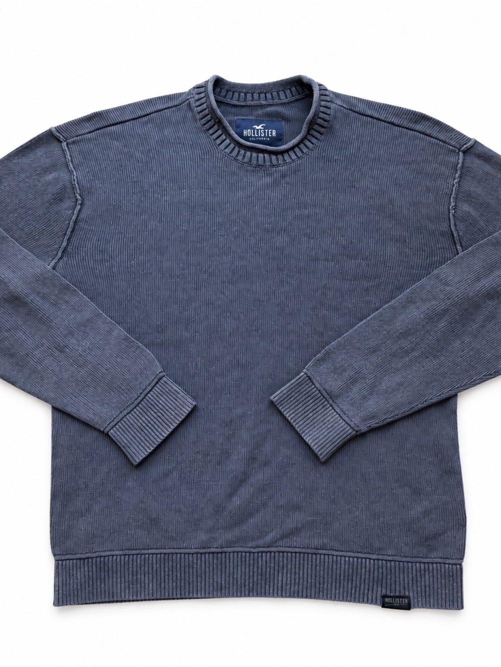 Hollister Men’s Large Gray Washed Crewneck Sweater Distressed Casual